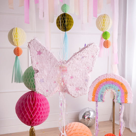 Regenbogen-Piñata mit goldenen Sternen