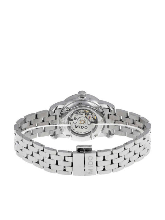 Mido Baroncelli Γυναικείο Ρολόι 29mm Αυτόματο με Ασημί Μεταλλικό Μπρασελέ