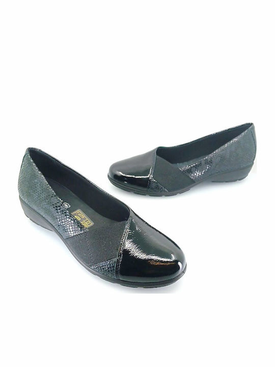 Ανατομικά Γυναικεία Slip-On Δερμάτινα Μαύρα