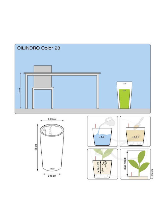 Lechuza Cilindro Self-watering Pot Plastic Sand Brown 21x21x41cm.