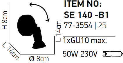 Home Lighting Single Spot with Socket GU10 in Black Color