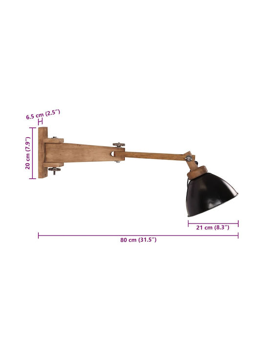 vidaXL Leuchte Wand mit Fassung E27 Schwarz 6.5cm
