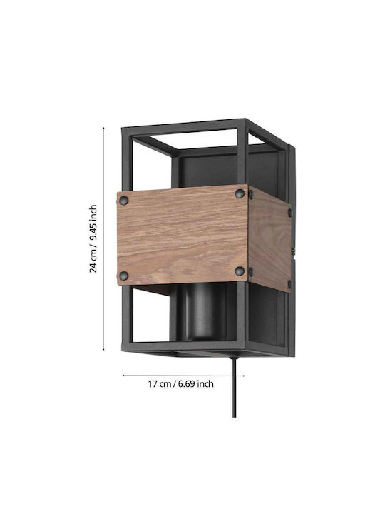 Eglo Evesham Modern Leuchte Wand Steckdose mit Fassung E27 Schwarz 17x17x14cm