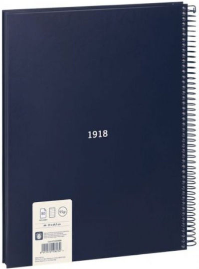 Caiet cu spirală A4 copertă tare 80 foi 95gsm albastru Milan
