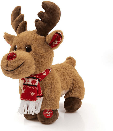 Fun World Plush Christmas with Sound Little Deer with a Bright Nose & Greek Carols for 3+ Years 30 cm