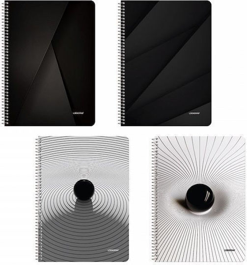 Black & White Spiral Notebook Wirelock B5/17x25 4 Subjects 6pcs