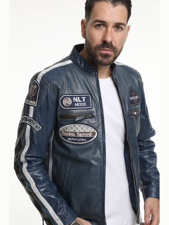 Leather Jacket Biker Dark Blue