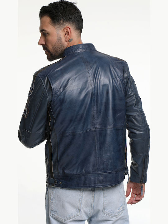 Leather Jacket Biker Dark Blue
