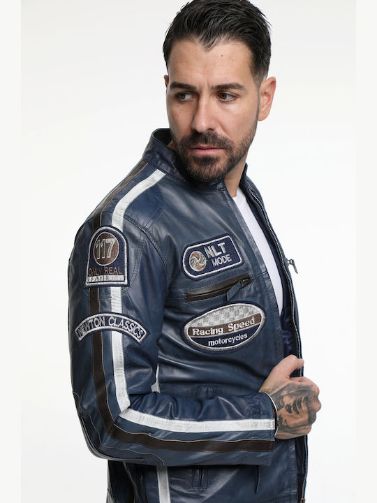 Leather Jacket Biker Dark Blue
