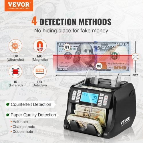 Vevor Καταμετρητής Χαρτονομισμάτων με Ταχύτητα 800/min & UV| MG| IR Ανίχνευση Πλαστών