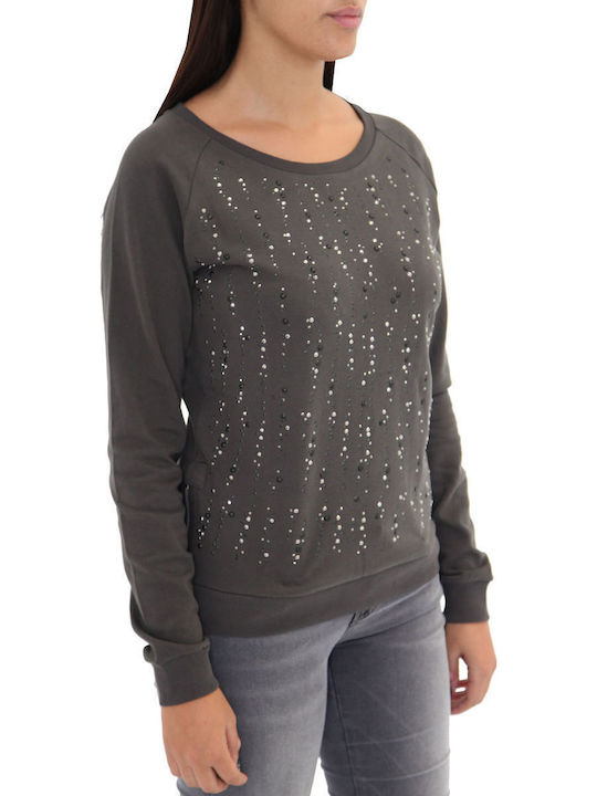 Women's Blouse Cotton Long Sleeve with Zipper Gray