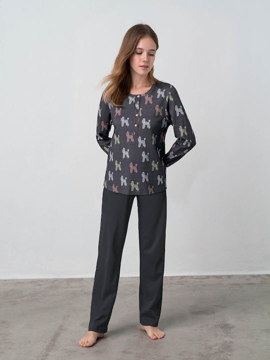 Vamp Winter Women's Pyjama Set Cotton Anthracite