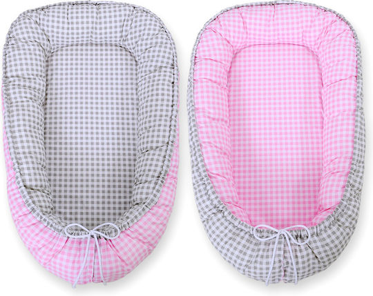 Bobono Бебешка възглавница-гнездо Gray Check, Pink Check
