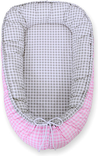 Bobono Бебешка възглавница-гнездо Gray Check, Pink Check