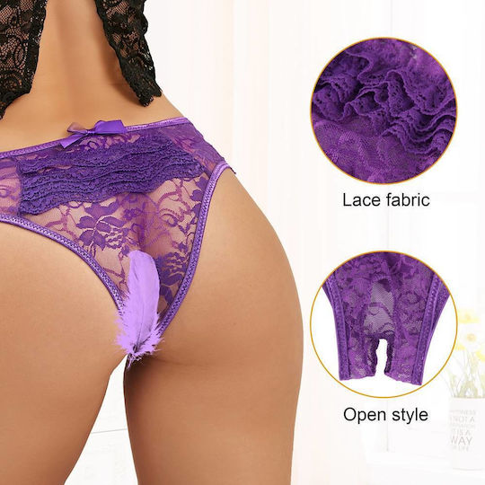 Purple Open Crotch Floral Lace Panty