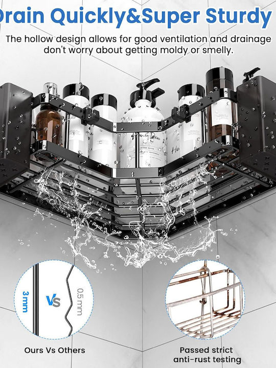 Shower Ъглов Стенен Рафт за баня Метален Черна