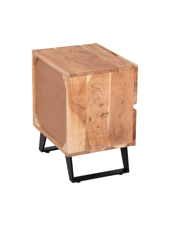 Bedside Table Alicia Wooden with Metal Legs Beige 45x35x56cm