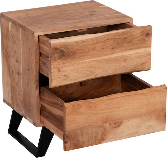 Bedside Table Alicia Wooden with Metal Legs Beige 45x35x56cm