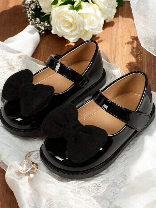 Kids Leather Ballerinas with Hoop & Loop Closure Black