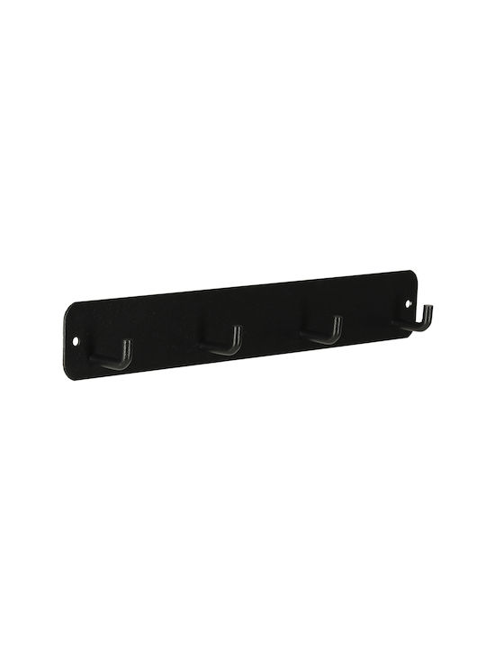 ikonka Plastic Wall Hanger 4 Hooks Black