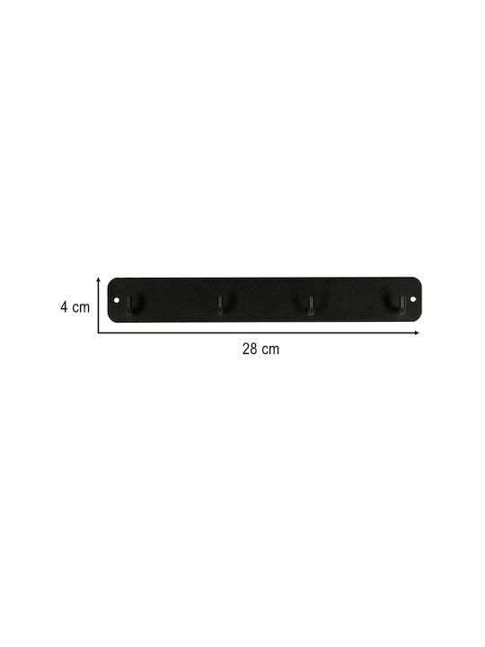 ikonka Plastic Wall Hanger 4 Hooks Black