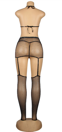 Black Sexy Diamond Fishnet Bodystocking Gloves