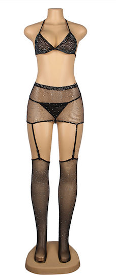 Black Sexy Diamond Fishnet Bodystocking Gloves