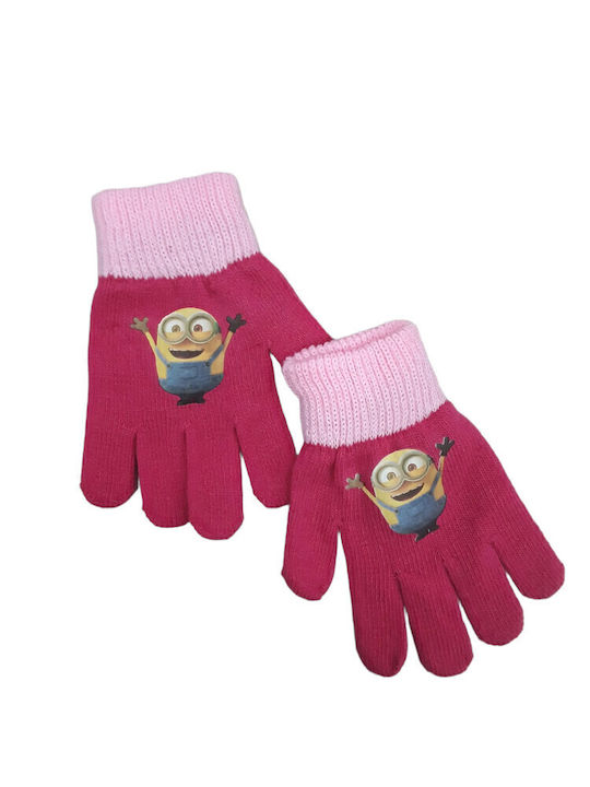 Minions Детски Шапки Комплект с Ръкавици Плетено Розов