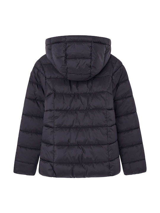 Vivian Kids Casual Short Coat with Hood Black