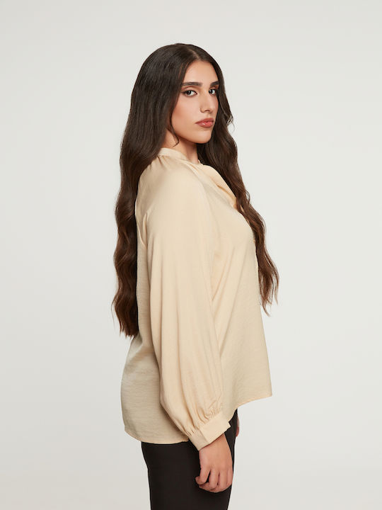 Women's Blouse Satin Long Sleeve Ecru