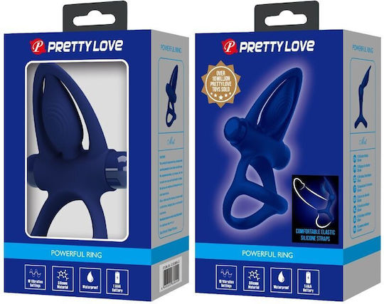Pretty Love Double Δονούμενο Δαχτυλίδι Όρχεων Σιλικόνης Μπλε BI-239932