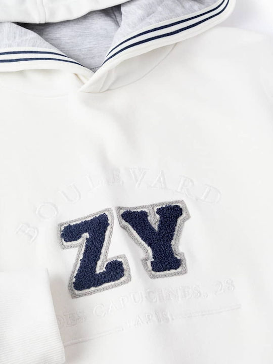 Kinder-Sweatshirt mit Kapuze und Taschen Ecru