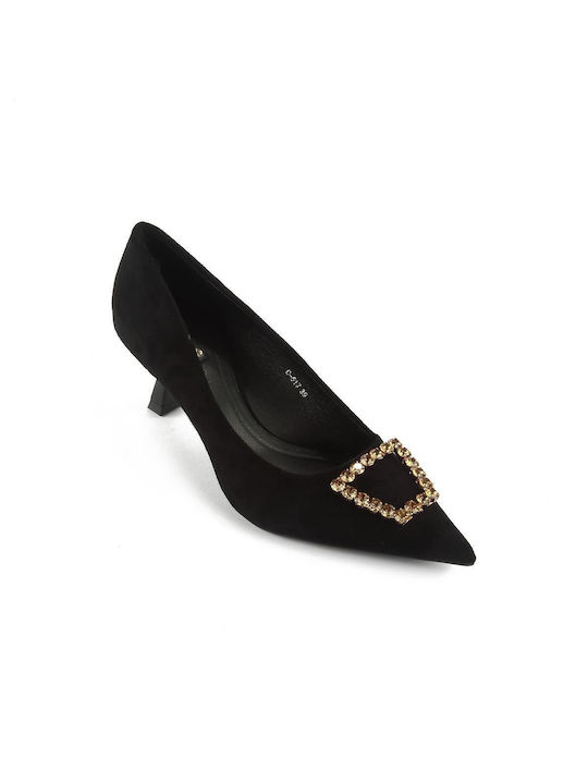 Fshoes Suede Pointed Toe Black Medium Heels