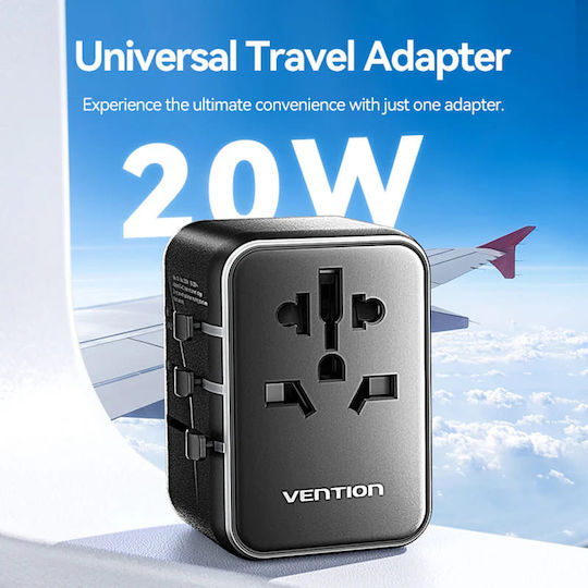 Vention Αντάπτορας Πρίζας σε Universal με 3 Θύρες USB