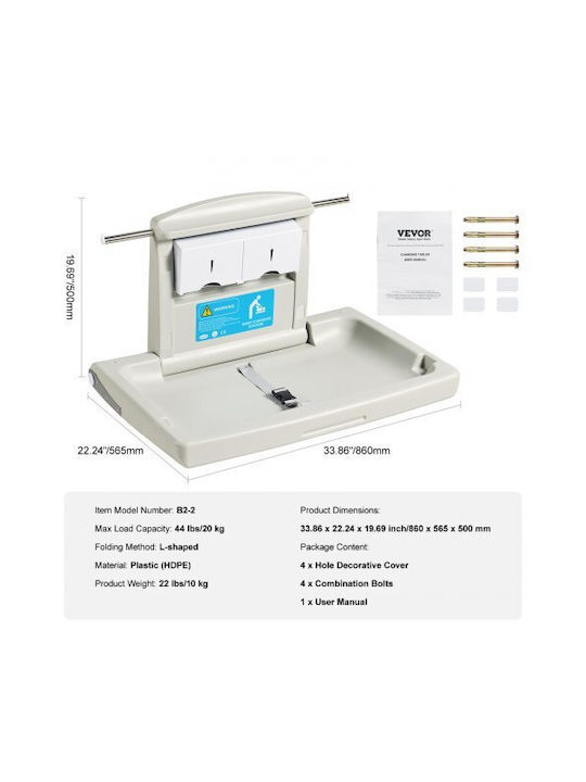 Vevor Wall-Mounted Baby Changing Station Horizontal Foldable Diaper Changing Table Safety Straps Commercial Bathrooms & Daycare Centers Yysnbths0000ezo8fv0