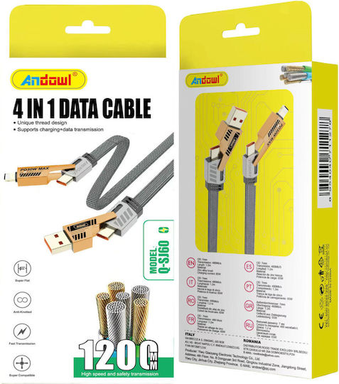 Andowl Flat USB to Lightning / Type-C Cable 1.2m (Q-SJ60)