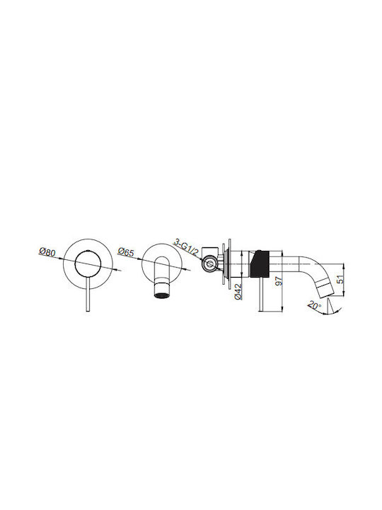 Tema Set Mischer & Auslauf für Wandmontage für für Waschbecken Chrome