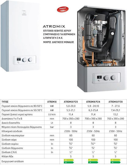 DemirDokum Atromix P24 Επιτοίχιος Λέβητας Συμπύκνωσης Αερίου 20722kcal/h