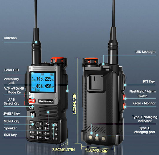 K61PRO Walkie Talkie with Monochrome Display Black