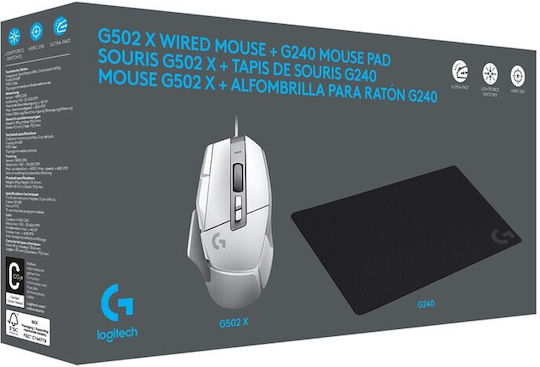 Logitech G502 X & G240 Mouse Pad Gaming Mouse 25600 DPI White