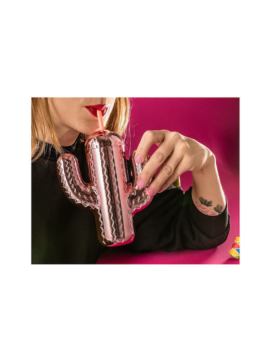 Gadget Master Glas Wasser in Rosa Farbe mit Strohhalm 650ml 1Stück