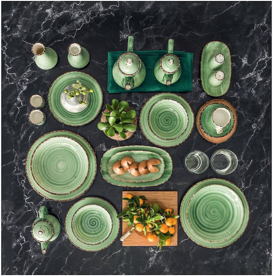 Güral Porselen Avanos Plate Shallow made of Porcelain Green with Diameter 30cm