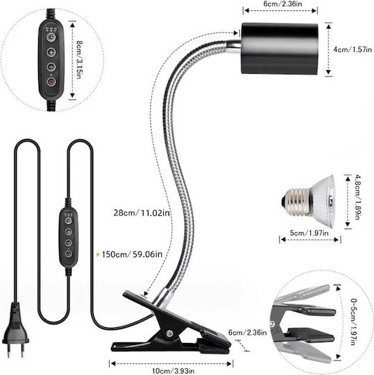 Heat Lamp Light UVA+UVB 3 Reptiles Turtles Clamp Timer Adjustable Switch Lamp UVA UVB 25W