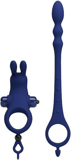 Pretty Love Rabbit Vibrator Δονούμενο Δαχτυλίδι Πέους Σιλικόνης Μπλε BI-239934