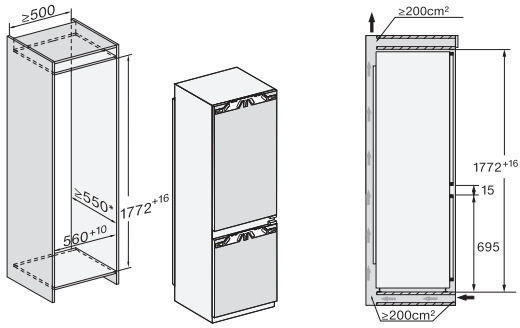 Miele Εντοιχιζόμενος Ψυγειοκαταψύκτης 244lt NoFrost Υ177xΠ55.9xΒ54.6εκ. Λευκός Gala Ed
