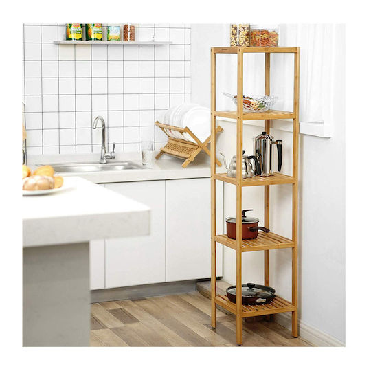 Songmics Στήλη Μπάνιου Δαπέδου Μ33xΒ33xΥ146cm Φυσικό Ξύλο