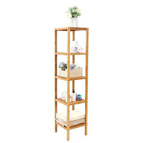Songmics Στήλη Μπάνιου Δαπέδου Μ33xΒ33xΥ146cm Φυσικό Ξύλο