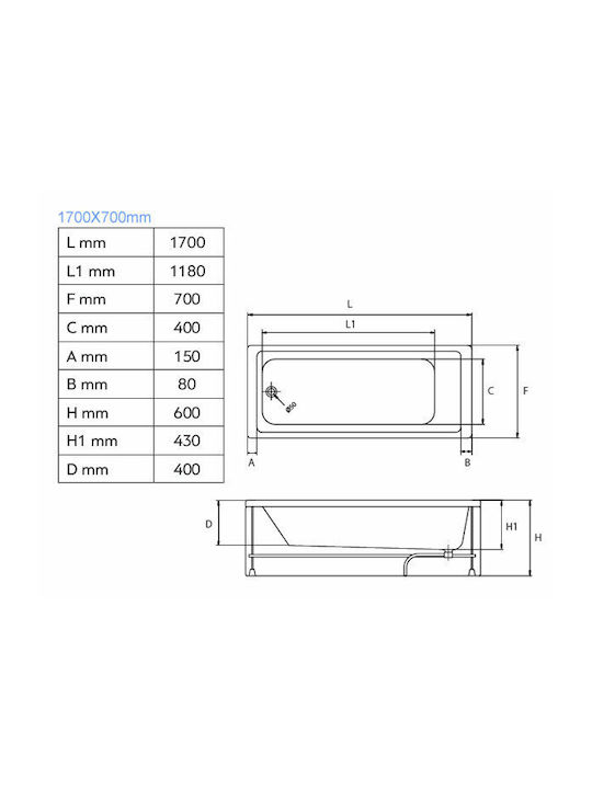 Karag Aria Acrylic Freestanding Bathtub 180x70cm