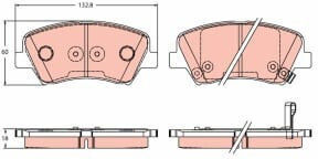 Front Brake Pads Set Trw Hyundai Elantra V Genesis Veloster 1.6-2.0 09.10 Height 60mm Width 123.8mm Thickness 18mm