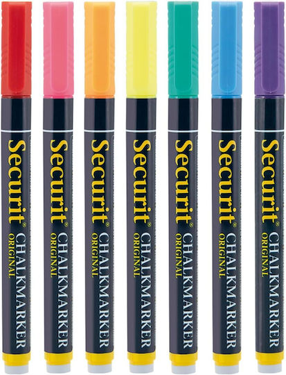 Securit Chalk Marker Markers Set Blackboard Liquid Chalk με Λεπτή Μύτη 1-2mm 7pcs